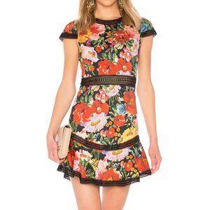 Alice + Olivia Rapunzel Lace-Trim Floral Print Dress